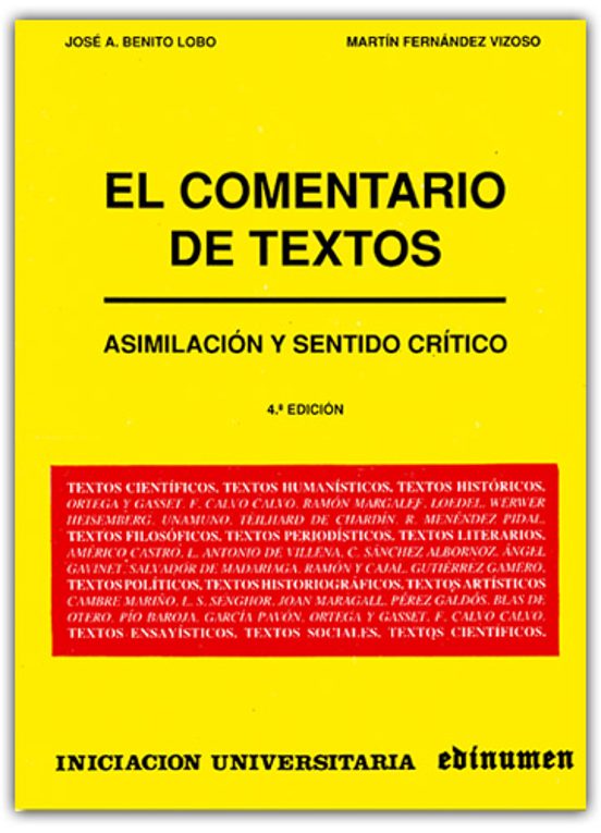 Portada de el comentario de textos: asimilacion y sentido critico